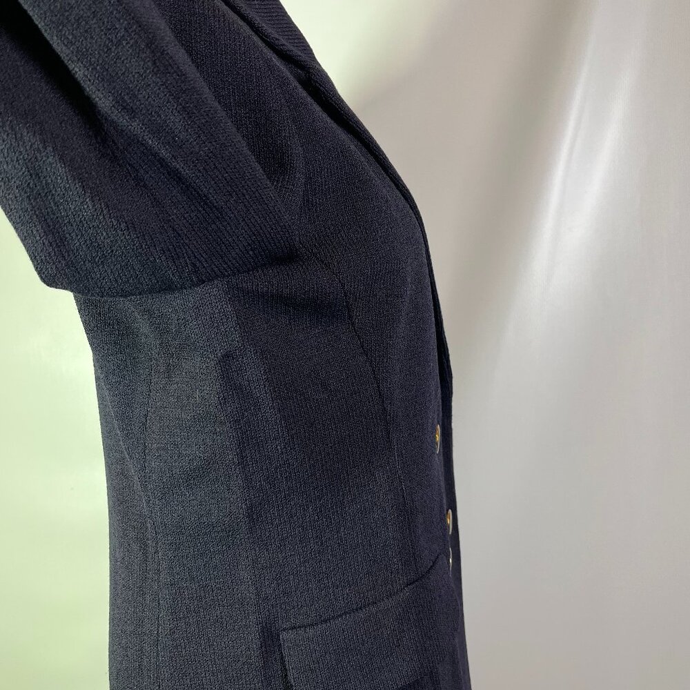 Vintage Austin Reed Size 4 Dark Navy Heavy Knit Double-Breasted Blazer Jacket - Picture 12 of 13